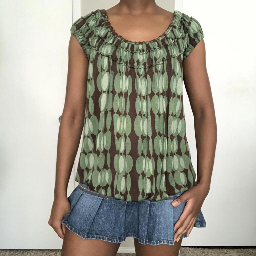 ✨SOLD✨ Max Studio Brown and Green Polka Dot Blouse